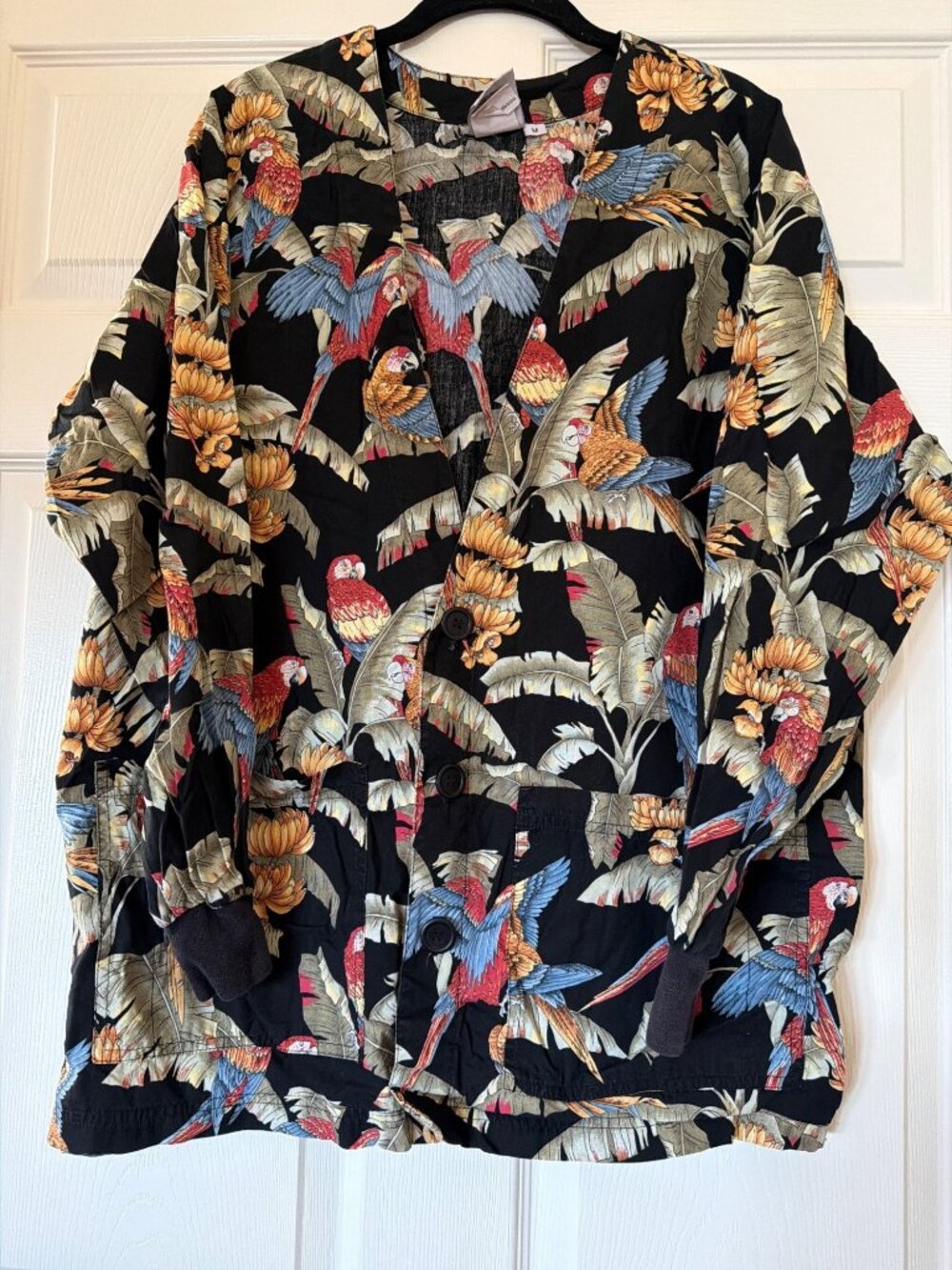 Tropical Parrot Print Scrub Jacket By S.C.R.U.B.S. Size M 100% Cotton Made In Me
